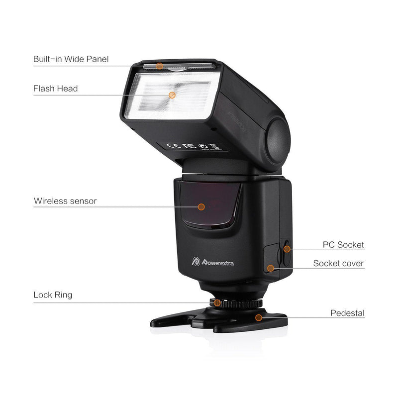  [AUSTRALIA] - Powerextra Professional DF-400 Speedlite Camera Flash for Canon Nikon Pentax Samsung Fujifilm Olympus Panasonic Sigma Minolta Leica Ricoh DSLR Cameras and Digital Cameras with Single-Contact Hotshoe