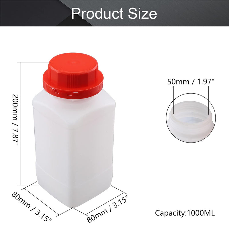  [AUSTRALIA] - Othmro 2pcs Plastic Lab Chemical Reagent Bottles, 1000ml/34oz Wide Mouth Liquid/Solid Square Sample Storage Container Sealing Bottles with Anti-theft Cap Red 1000ml translucent red 2pcs