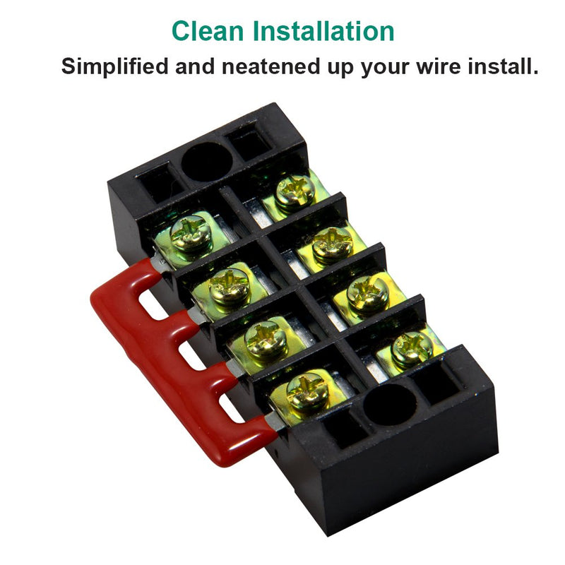  [AUSTRALIA] - MILAPEAK Terminal Block and Strip - 12pcs (6 Sets) 4 Positions Dual Row 600V 25A Screw Terminal Strip Blocks with Cover + 400V 25A 4 Positions Pre-Insulated Terminals Barrier Strip Black & Red 25A 4P+6pcs Jumpers