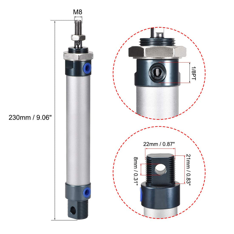 uxcell Pneumatic Air Cylinder MAL20 X 100,20mm Bore 100mm Stoke M8,Single Rod Double Action - LeoForward Australia