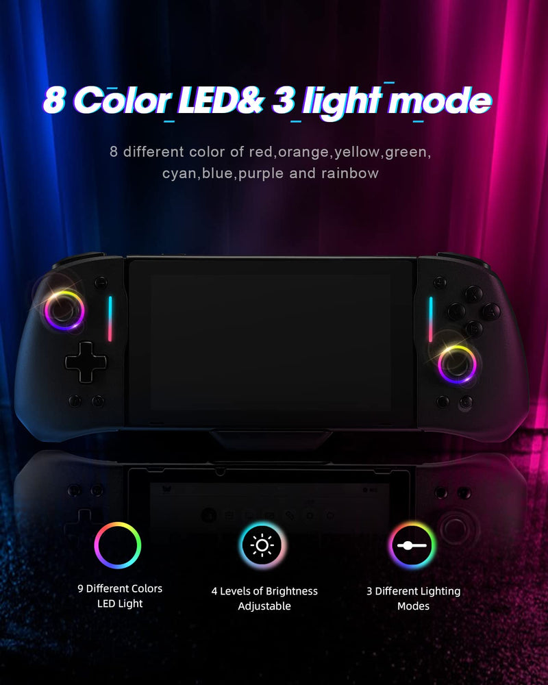  [AUSTRALIA] - Wired Joypad Switch Controllers for Switch, Switch Controller Joypad Replacement Controller for Handheld Mode with 8 Colors Adjustable LED/Back Map Button/Turbo/Motion Control (Connect via Type-C) (Black) Black