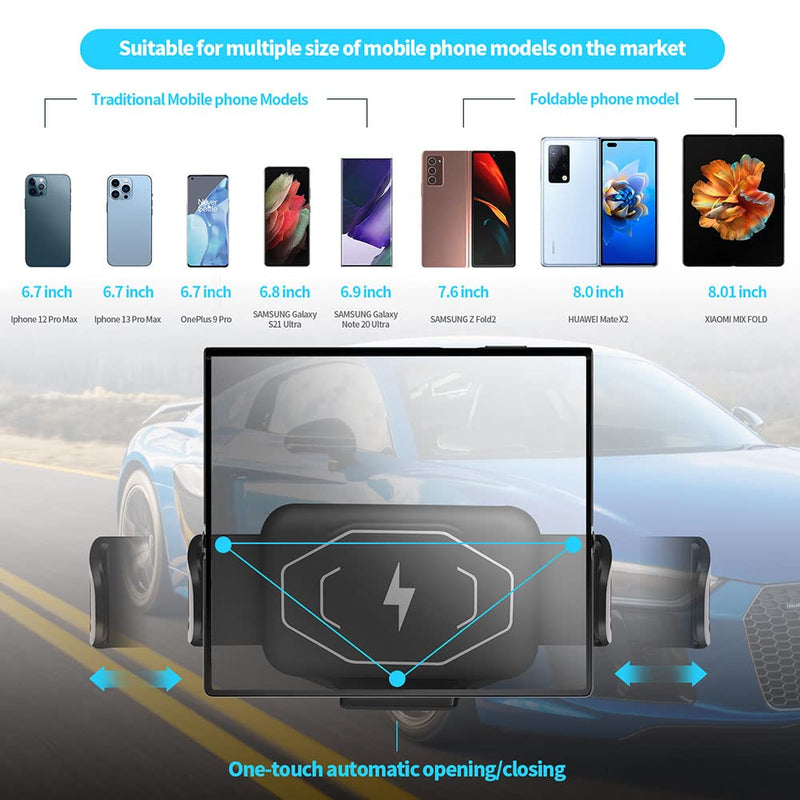  [AUSTRALIA] - Wireless Car Charger Mount, 15W Fast Charging Car Phone Holder for Air Vent & Dashboard, Compatible with Galaxy Z Fold 3/2/iPhone 13/12/11/X/8 Series/Samsung W22/ W21