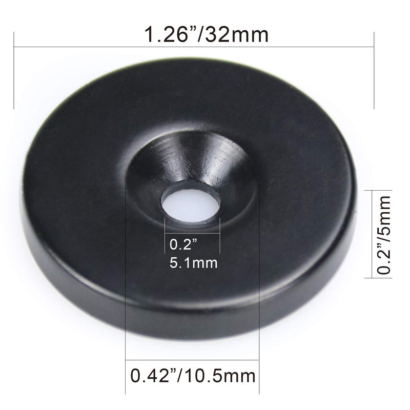 1.26”D x 0.2”H Black Epoxy Coated Neodymium Disc Countersunk Hole Magnets. Strong Permanent Rare Earth Magnets with Screws - Pack of 10 - LeoForward Australia