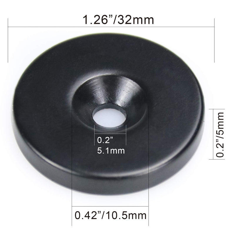  [AUSTRALIA] - LOVIMAG 1.26”D x 0.2”H Black Epoxy Coated Neodymium Disc Countersunk Hole Magnets. Strong Permanent Rare Earth Magnets with Screws for Tool Room, Science, Craft, Office, etc - Pack of 10 Black-32x5mm-hole 10mm-10pcs with srews