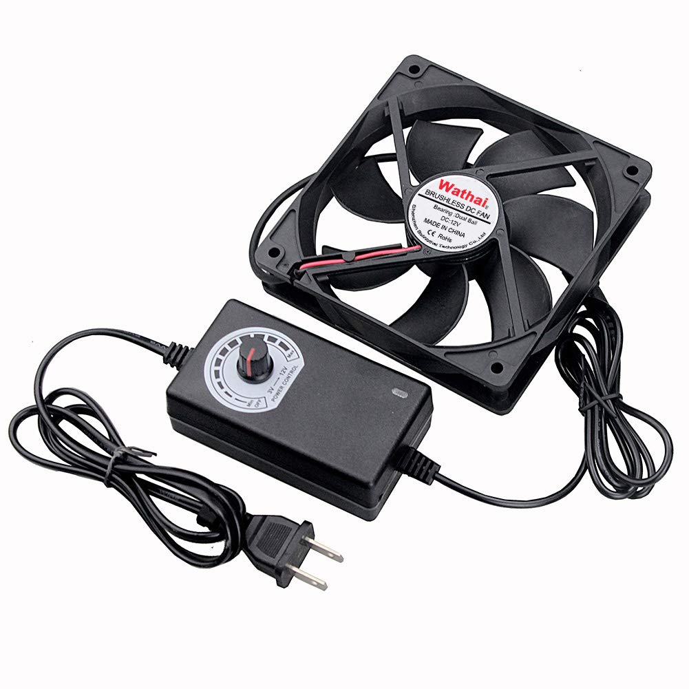  [AUSTRALIA] - Wathai 120mm x 25mm 110V 220V AC Powered Fan with Speed Controller 3V to 12V, for Receiver Xbox DVR Playstation Component Cooling 120mmx25mm with AC Speed Controller