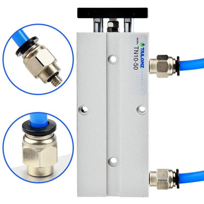 Tailonz Pneumatic 10mm Bore 50mm Stroke Double-Rod Double-Acting Aluminum Pneumatic Air Cylinder TN10-50 Bore:10mm Stroke:50MM - LeoForward Australia