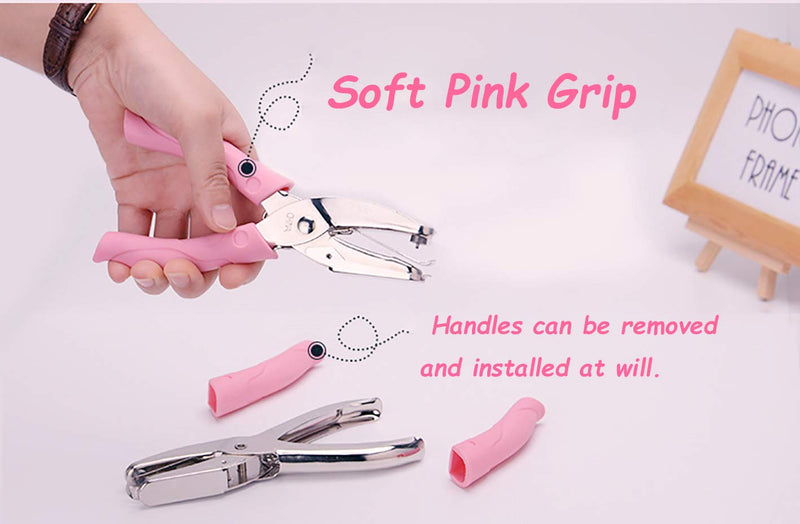  [AUSTRALIA] - 1 Pack 6.3 Inch Length 1/4 Inch Diameter of Heart Shape Hole Handheld Single Paper Hole Punch, Puncher with Pink Soft Thick Leather Cover(Heart 1/4 inch)