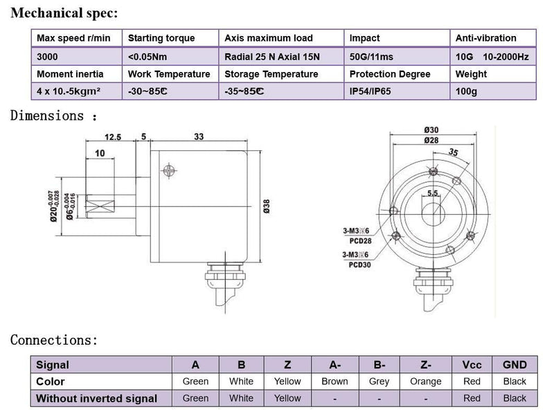  [AUSTRALIA] - 38mm Outer Diameter 6mm Solid Shaft Rotary Encoder 1000PPR 5V Line Driver TTL Line driver with 5V