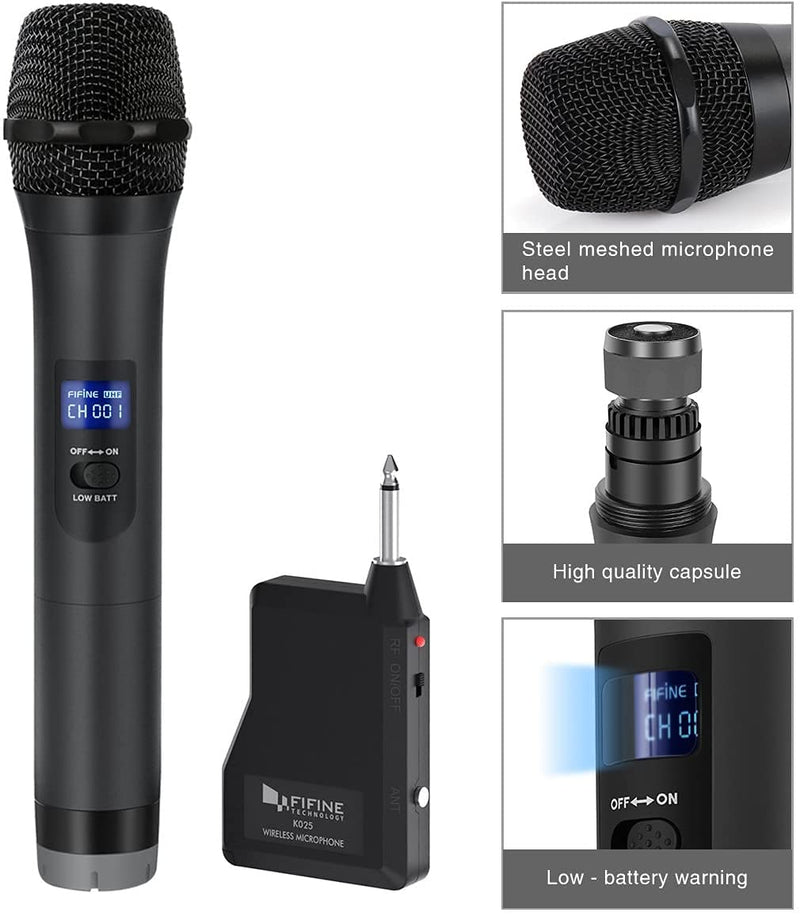  [AUSTRALIA] - Wireless Microphone,Fifine Handheld Dynamic Microphone Wireless mic System for Karaoke Nights and House Parties to Have Fun Over The Mixer,PA System,Speakers-K025
