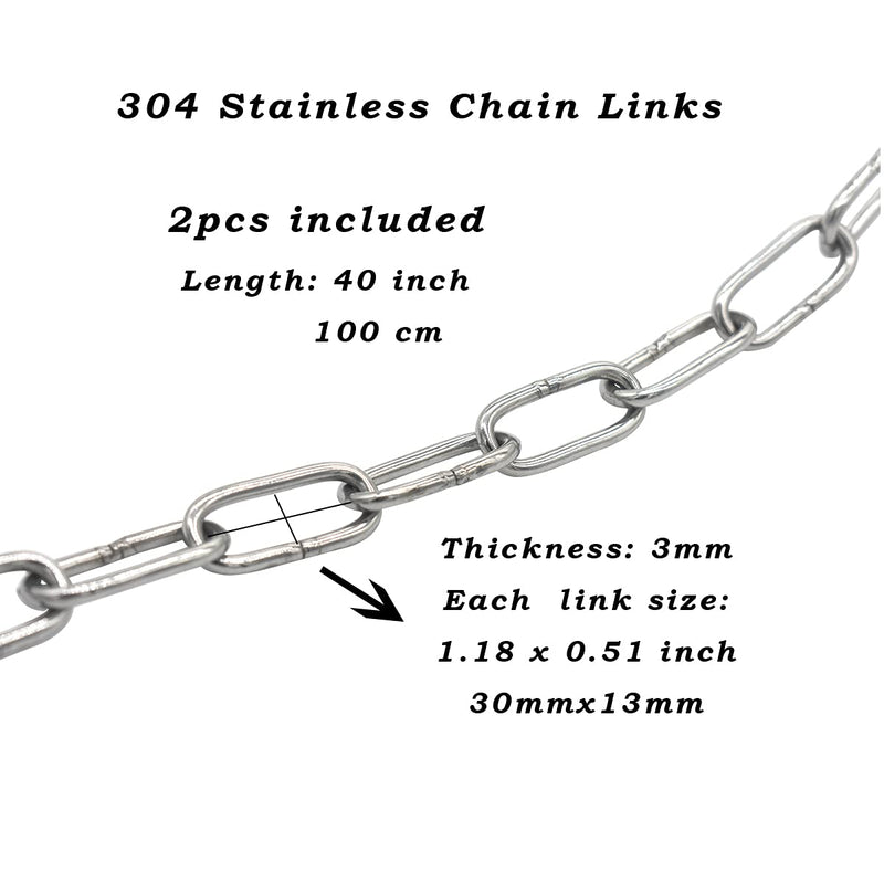  [AUSTRALIA] - Bytiyar 2 pcs Stainless Steel Safety Chains 40in (L) x 0.12in (T) Long Link Chain Rings Light Duty Coil Chain for Hanging Pulling Towing Length*Thickness_100cm * 3mm_2 pcs