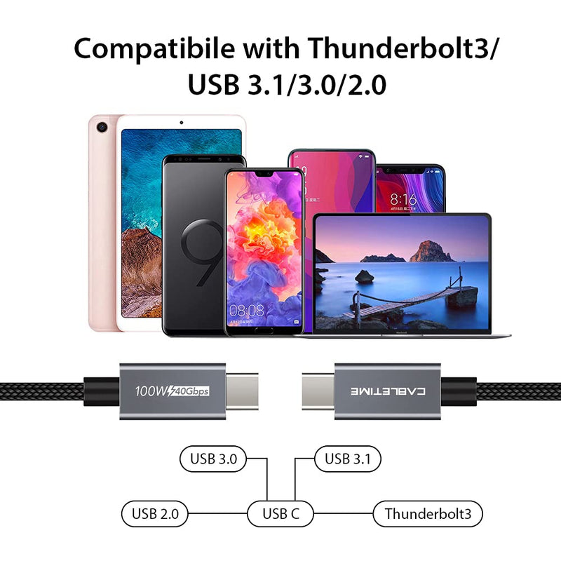  [AUSTRALIA] - USB C Compatible Thunderbolt 3 Cable 40Gpbs/100W/5A,CABLETIME USB C Cable Compatible with New MacBook Pro, ThinkPad Yoga, Alienware 17 and More (2.6FT/0.7M) 2.6FT/0.7M
