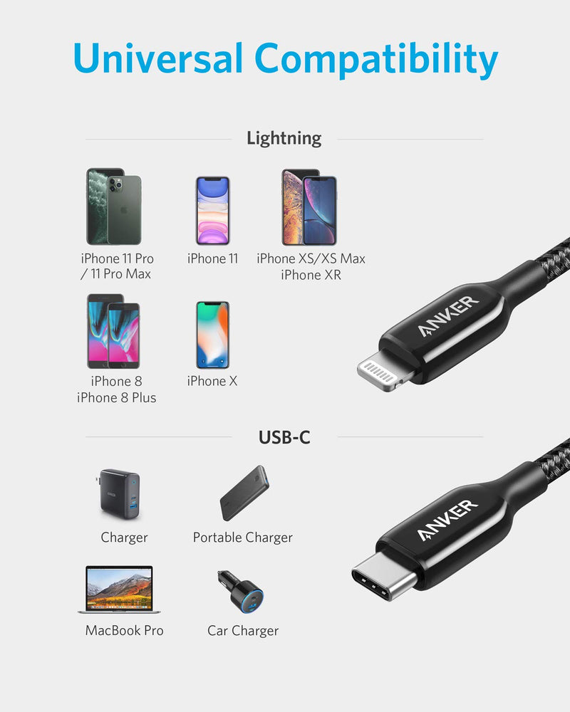 Anker USB C to Lightning Cable (6ft) Powerline+ III MFi Certified Lightning Cable for iPhone 13 13 Pro 12 Pro Max 12 11 X XS XR 8 Plus, AirPods Pro, Supports Power Delivery (Black) 6ft black - LeoForward Australia