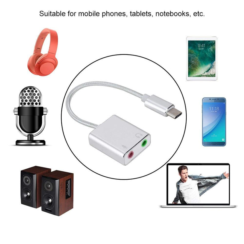  [AUSTRALIA] - External Sound Card, Aluminum Alloy Type C External Stereo Sound Card Audio Adapter 3.5mm for Mobile Phone Computer Live Sound Card for Singing Recording Live Broadcast