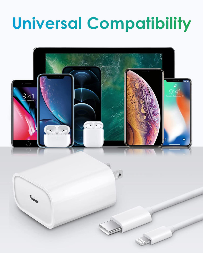  [AUSTRALIA] - iPhone 12 Charger【MFi Apple Certified】, PD 20W Fast Charger iPhone with 6FT USB C to Lightning Cable, iPhone Charger Fast Charging Block & iPhone Charger Cord for iPhone 12/13/iPad/iPod/Airpods & More