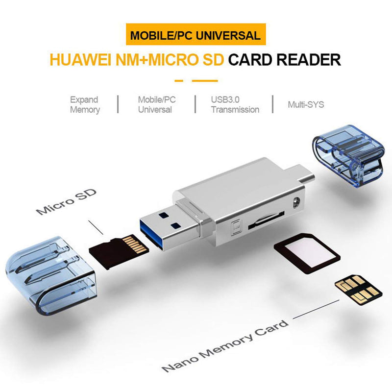 Xiwai USB-C Type C/USB 2.0 to NM Nano Memory Card & TF Micro SD Card Reader for Huawei Cell Phone & Laptop - LeoForward Australia