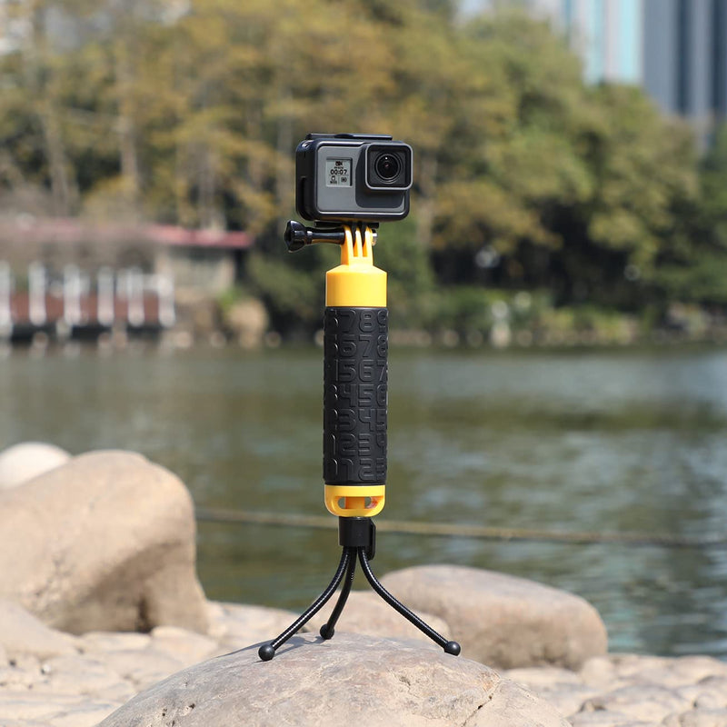  [AUSTRALIA] - SOONSUN Waterproof Floating Hand Grip Compatible with GoPro Hero 10 9 8 7 6 5 4 3+ 2 1 Session Black Silver Floaty Handle Handler with Mini Tripod Accessories Kit for All Action Cameras Water Sports