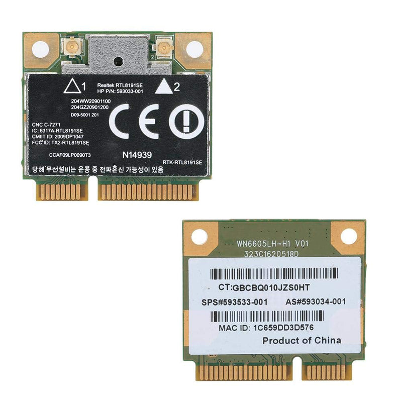  [AUSTRALIA] - ASHATA Laptop WiFi Network Card, for RealTek RTL8191SE Mini PCI E 300M Wireless Network Card 593533 001 for HP CQ42 G42 G72 Series,etc