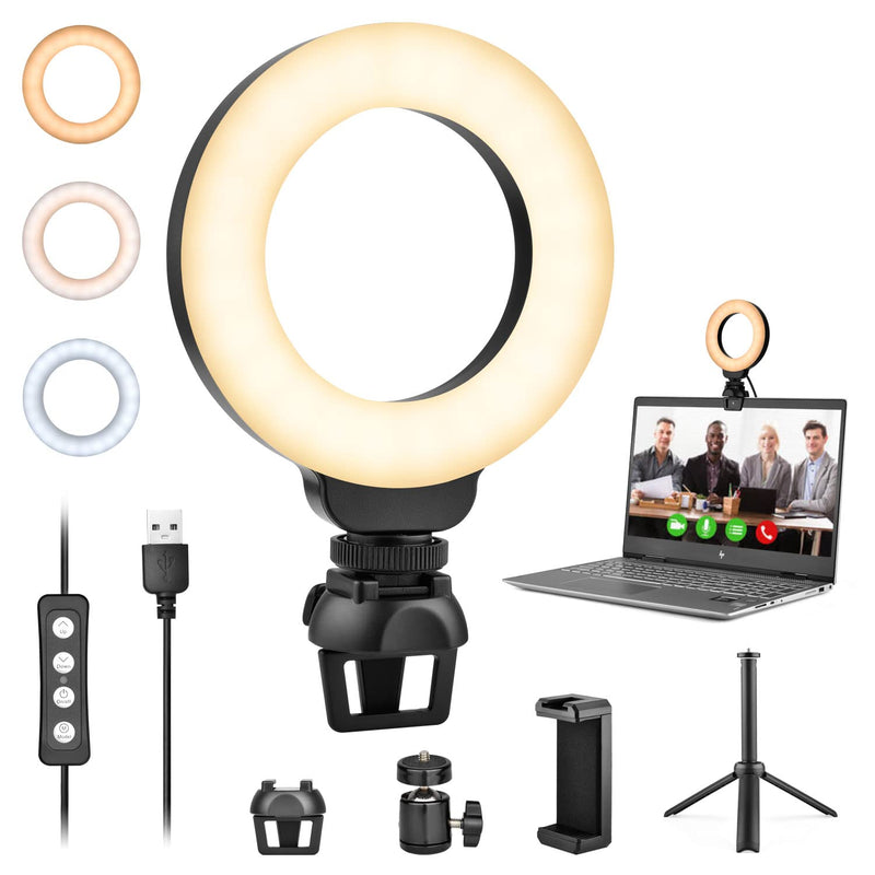  [AUSTRALIA] - 4” Ring Light for Computer Laptop, Video Conference Lighting Kit with Stand and Phone Holder, Webcam Light Zoom Lighting for Remote Working/Self Broadcasting/Live Streaming/YouTube Video Recording