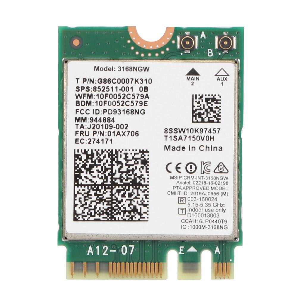  [AUSTRALIA] - ASHATA Network Card, Wi-Fi Network Adapter Card for Intel Internet 3168NGW Wireless-AC Dual Band WiFi Network Card with Bluetooth 4.2