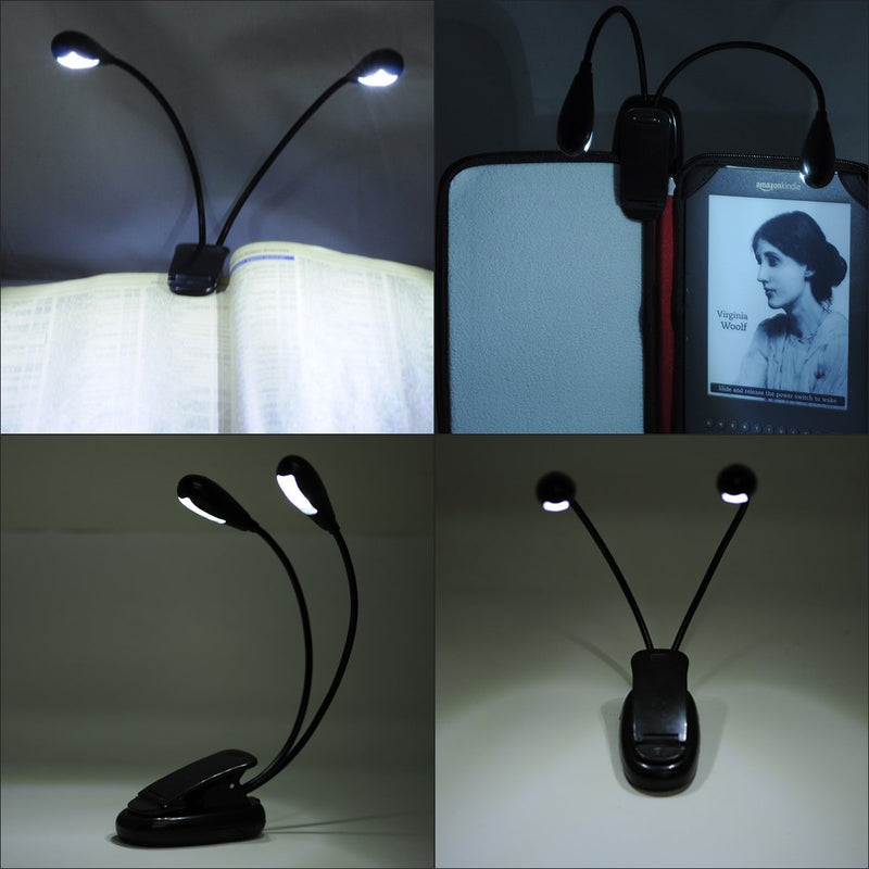  [AUSTRALIA] - QUMOX LED Book Light, Portable Music Stand Lights, Dual Head, 4-Level Brightness, USB Cord Included, Daylight White, Clip Light, Task Lighting