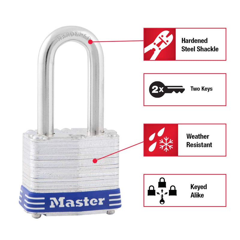  [AUSTRALIA] - Master Lock 3TRILF Outdoor Padlock with Key, 3 Pack Keyed-Alike 1-1/2" shackle 3 Pack, Keyed-Alike