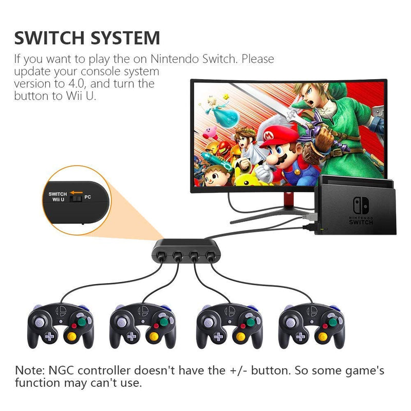  [AUSTRALIA] - CLOUDREAM Adapter for Gamecube Controller, Super Smash Bros Switch Gamecube Adapter for WII U, Switch and PC. Support Turbo and Vibration Features. No Driver and No Lag & Gamecube Adapter