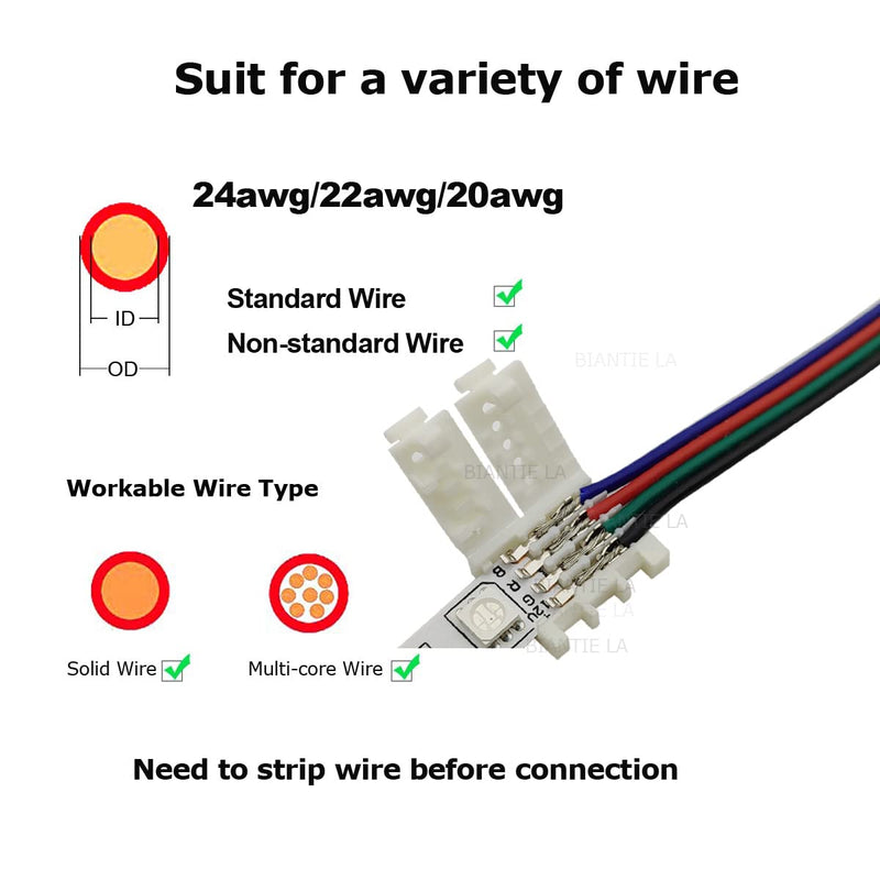  [AUSTRALIA] - 4 Pin RGB Led Light Strip Connectors 10mm Unwired Clips Solderless Adapter Terminal Strip to Wire Extension Connection for 12v Waterproof or Non-Waterproof 5050 Multicolor Led Strip Lights