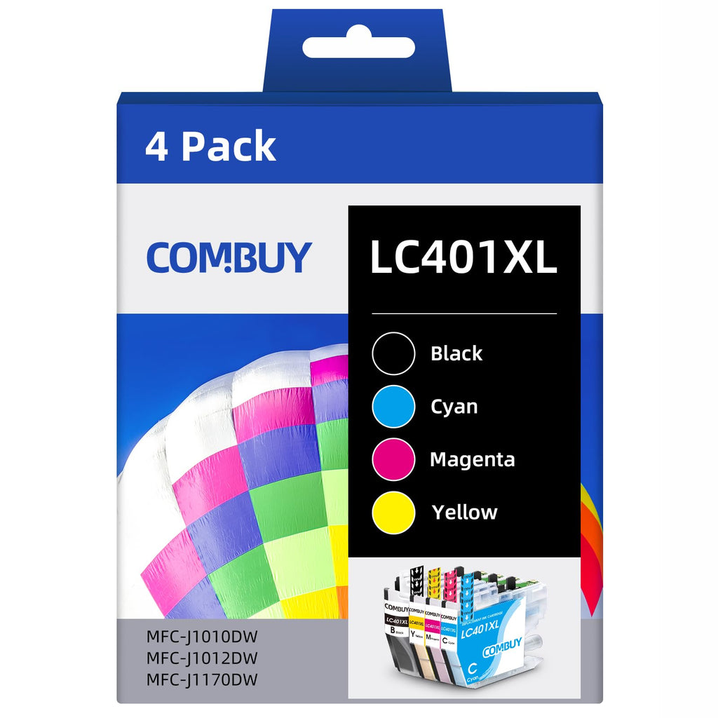  [AUSTRALIA] - LC401XL Ink Cartridges Compatible for Brother LC401XL LC401 for MFC-J1010DW MFC-J1012DW MFC-J1170DW Printer (Black, Cyan, Magenta, Yellow, 4 Pack)