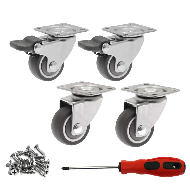  [AUSTRALIA] - Luomorgo 4 Pack 1.25" Caster Wheels Rubber Swivel Heavy Duty Casters with 360 Degree Top Plate, 140 lbs Total Capacity Caster for Set of 4 (2 with Brakes & 2 without)