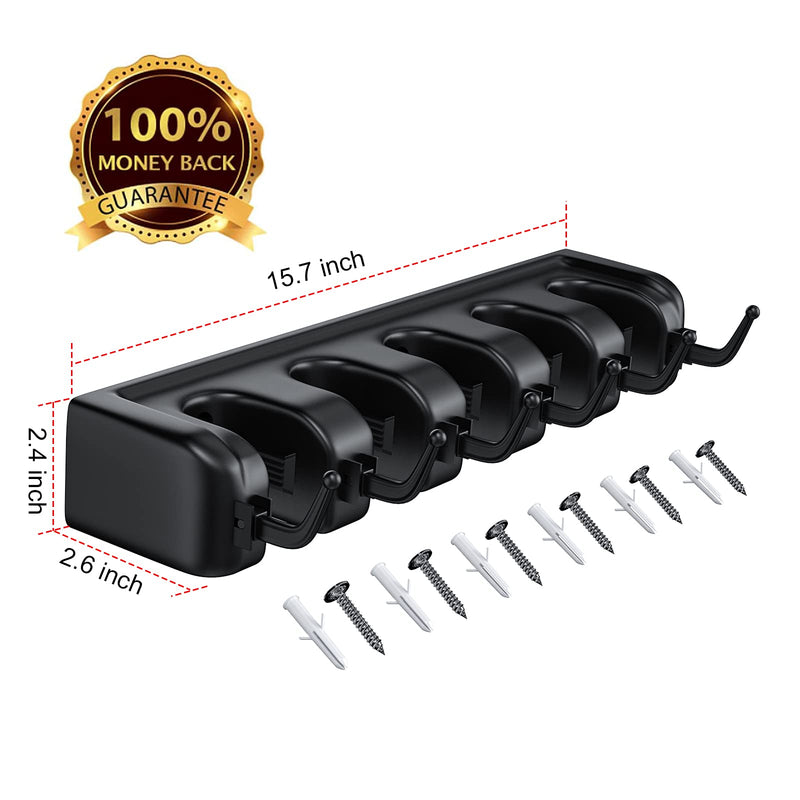  [AUSTRALIA] - Mop and Broom Holder Wall Mount, LETMY Heavy Duty Broom Hanger Garden Tool Organizer Home Cleaning Supplies Organizations Storage Rack with 5 Position 6 Hooks for Home Kitchen Garden Laundry Room Black-1Pcs