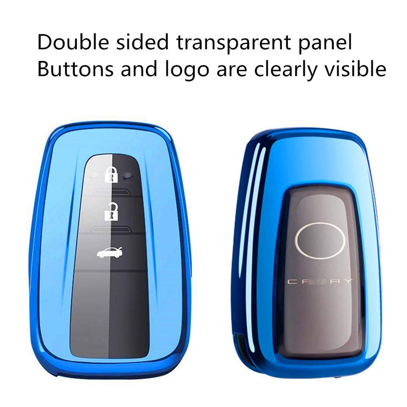  [AUSTRALIA] - Mofei for Toyota Key Fob Cover - TPU Key Fob Case Sleeve Protector Shell Keyless Remote Control Smart Key Holder with Key Chain for 2018 2019 Toyota Camry RAV4 Avalon C-HR Prius Corolla (Blue) Blue