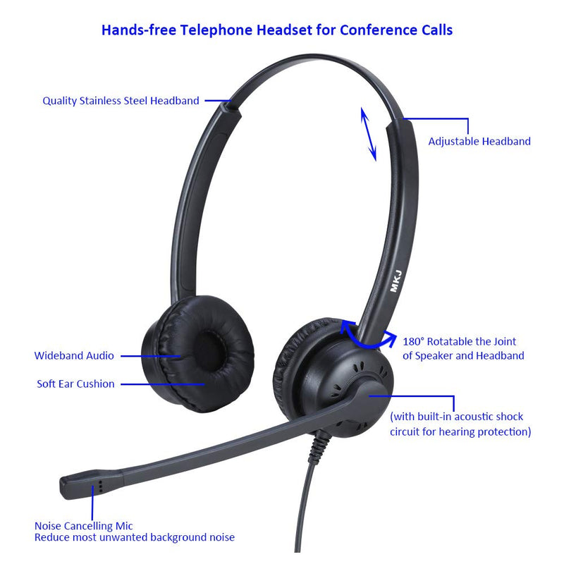  [AUSTRALIA] - MKJ Telephone Headset with Microphone Wired Headphones with Noise Cancelling Mic for Call Center Office Corded RJ9 Desk Phone Headset for Cisco 7821 7841 7861 7942G 7945G 7962G 7975G 8841 8865 9971