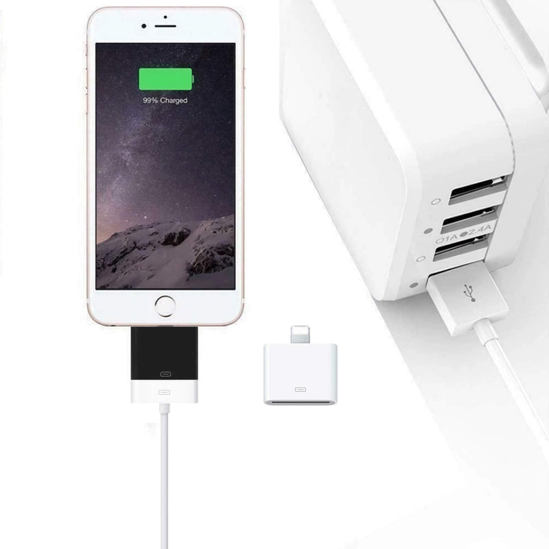  [AUSTRALIA] - rosyclo Lightning to 30-Pin Adapter 2 Pack, MFi Certified 8-Pin Male to 30-Pin Female Connector, iPhone Charging Sync Converter Compatible iPhone 12/11/X/8/7/6/5/iPad/iPod No Audio (White+Black)