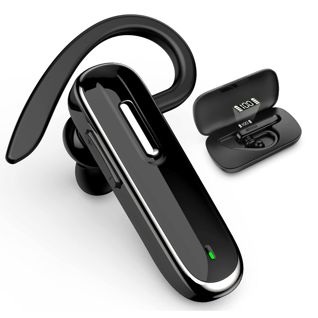  [AUSTRALIA] - munash Bluetooth Headset Wireless Handfree Earpiece V5.1 with 500mAh Battery Display Charging Case 96 Hours Talking Time Built-in Microphone for iPhone Android Cell Phone Driver/Business/Office
