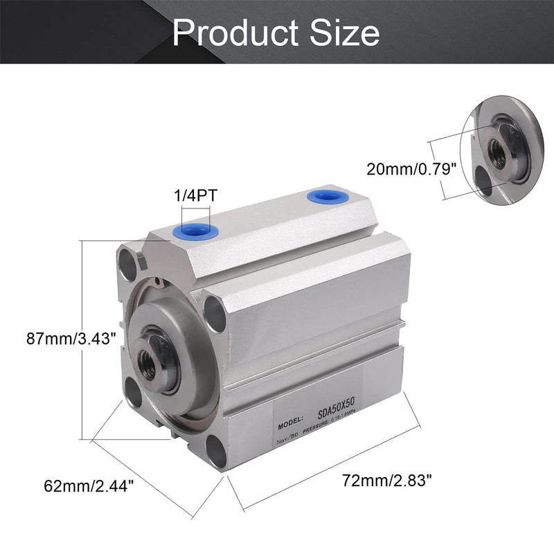  [AUSTRALIA] - Othmro SDA50 x 50 Sealing Thin Air Cylinder Pneumatic Air Cylinders, 50mm/1.97inch Bore 50mm/1.97inch Stroke Aluminium Alloy Pneumatic Components for Pneumatic and Hydraulic Systems 1pcs SDA50x50