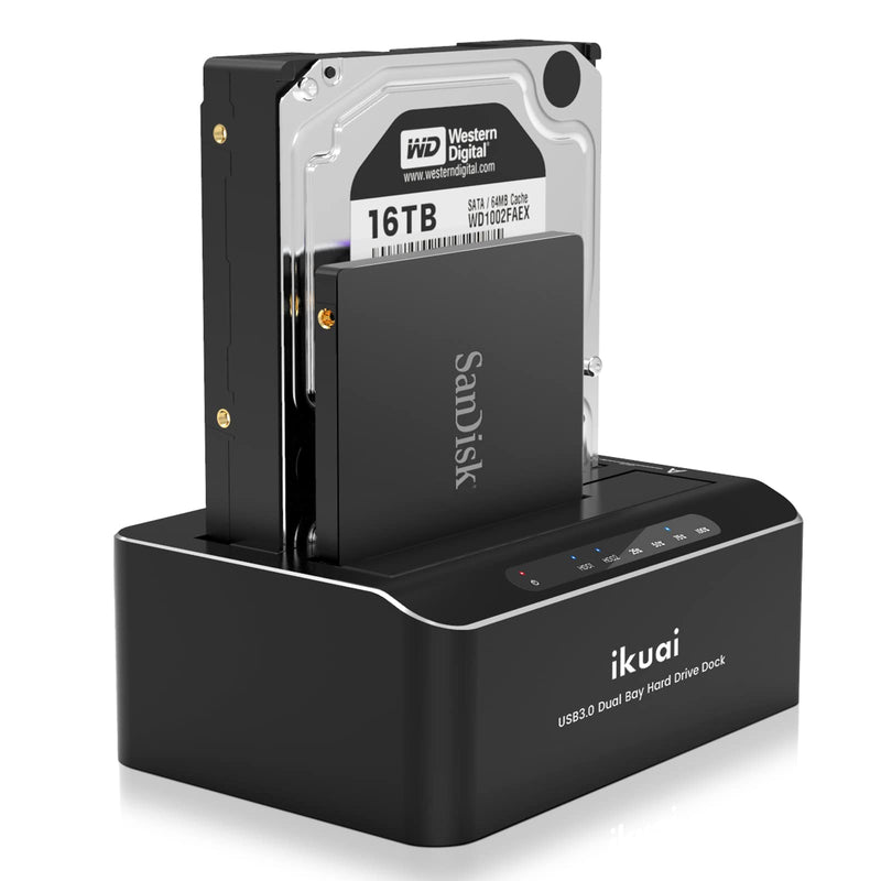  [AUSTRALIA] - ikuai USB 3.0 to SATA Dual Bay Hard Drive Dock for 2.5"/ 3.5" SATA HDD SSD I/II/III with Offline Clone, Duplicator Function External Hard Drive Docking Station (UASP & 2x16TB Supported)