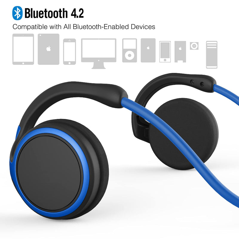  [AUSTRALIA] - Small Bluetooth Headphones Wrap Around Head - Sports Wireless Headset with Built in Microphone and Crystal-Clear Sound, Foldable and Carried in The Purse, and 12-Hour Battery Life, Blue