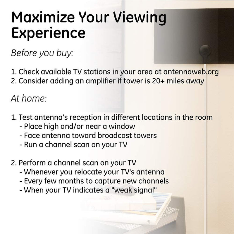  [AUSTRALIA] - GE Ultra Edge Indoor HD Digital TV Antenna, Long Range Smart TV Antenna, Slim Décor Reversible Black White Design, Supports 4K HD Smart TV VHF UHF, 6ft Coax HDTV Cable, 11264 Ultra Edge Wall mount