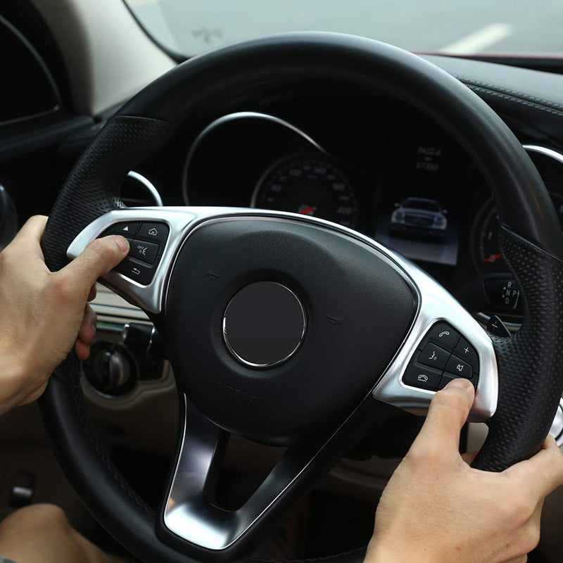  [AUSTRALIA] - YIWANG Carbon Fiber Style ABS Chrome Steering Wheel Decoration Frame Trim For Mercedes Benz C Class E Class CLA GLA GLS GLE AClas B Class GLC W213 W205 Auto Accessories (Matte Silver) Matte Silver