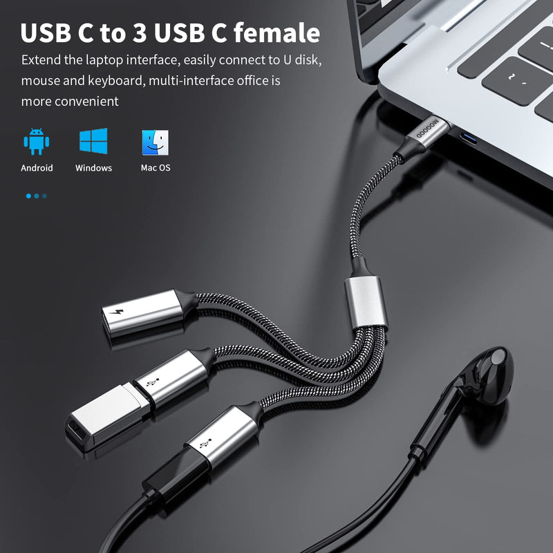  [AUSTRALIA] - USB C to USB C Female Adapter USB Splitter Y Cable,USB C Male to 3 USB-C Female Cord Converter,3 USB C Port Hub Charger Power Split Adapter for Mac,Xbox One Series X/S,PS4,PS5,Laptop 1pack Black