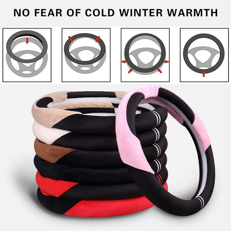  [AUSTRALIA] - FHQSX Steering Wheel Cover Winter Warm Faux Wool Car Steering Wheel Covers for Men Women Soft Non-Slip Durable 15 Inch (Beige) beige