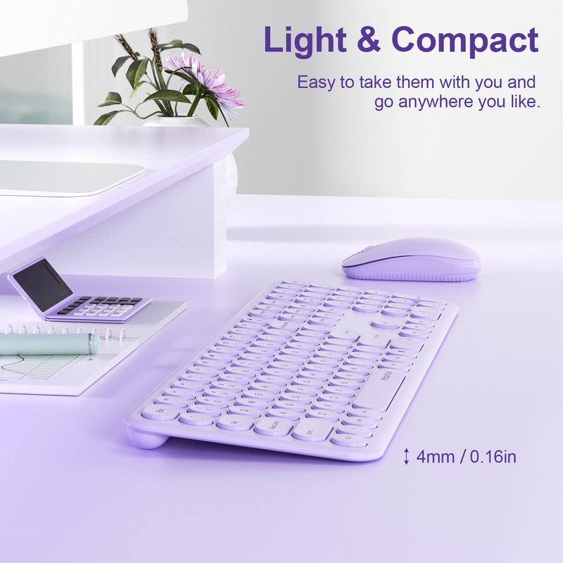  [AUSTRALIA] - Mobifice Cute Keyboard and Mouse Wireless for PC Computer/Laptop/Windows/Mac/Tablets/Apple iPad, Ultra-Thin 2.4GHz USB Cordless Full-Sized Silent Retro Computer Keyboard Mouse Combo (Purple) Lavender-Purple