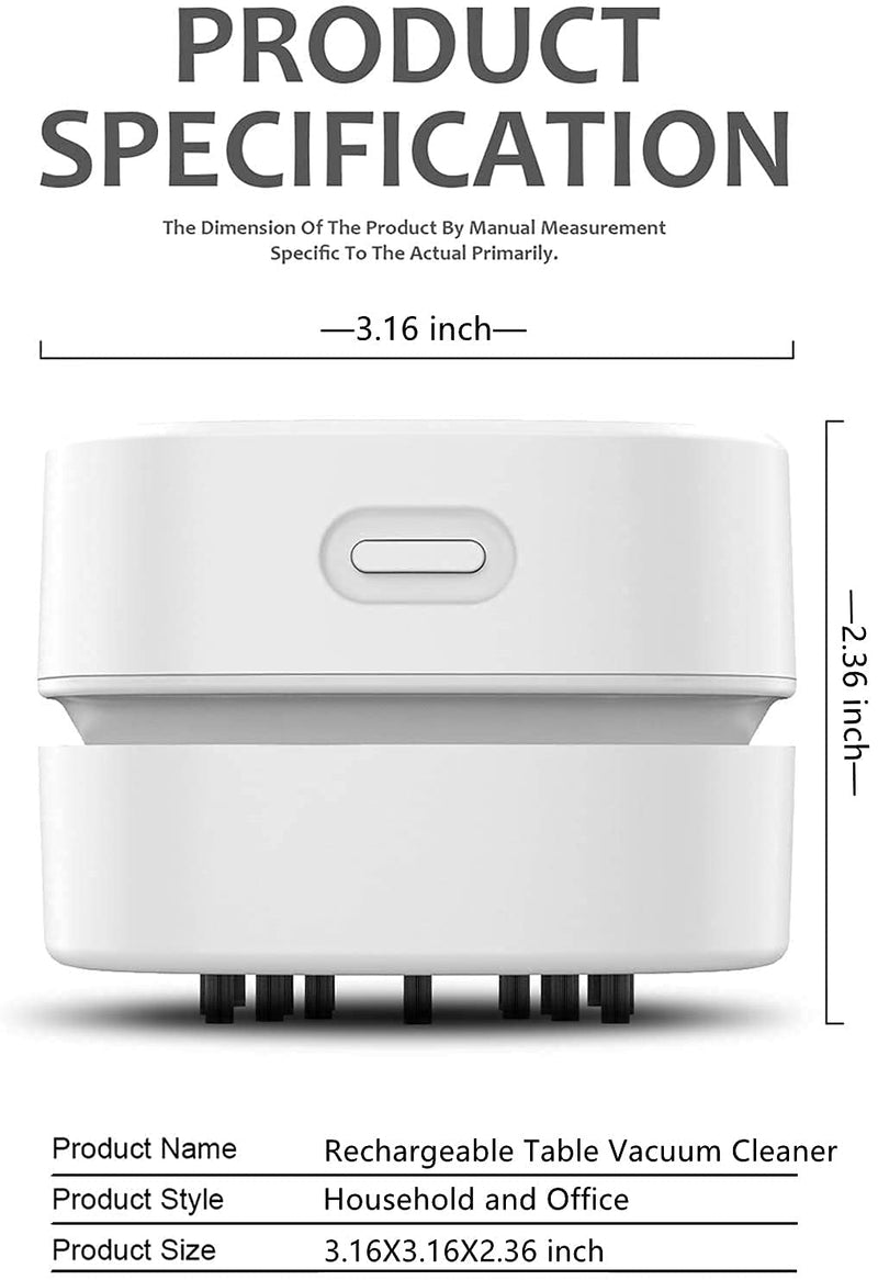  [AUSTRALIA] - TRZLIFE Table Vacuum Cleaner,Mini Desktop Vacuum Cleaner High Endurance Rechargeable Automatic Energy Saving Quiet Cordless Pick up Tiny Items Crumbs Hairs Flakes for Home Office Kitchen etc. White USB Rechargeable