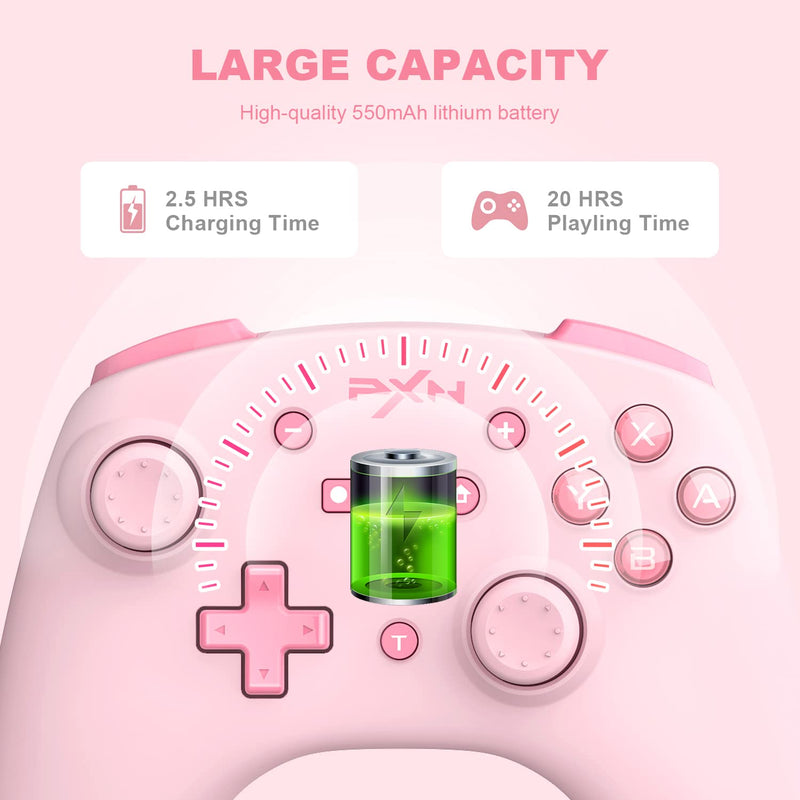  [AUSTRALIA] - PXN 9607X Wireless Switch Pro Controller, Dual Shock Gamepad Joystick Support NFC, Turbo, Wake-up, Gyro Axis, Vibration for Switch/Lite/OLED & PC & IOS (Pink) Pink