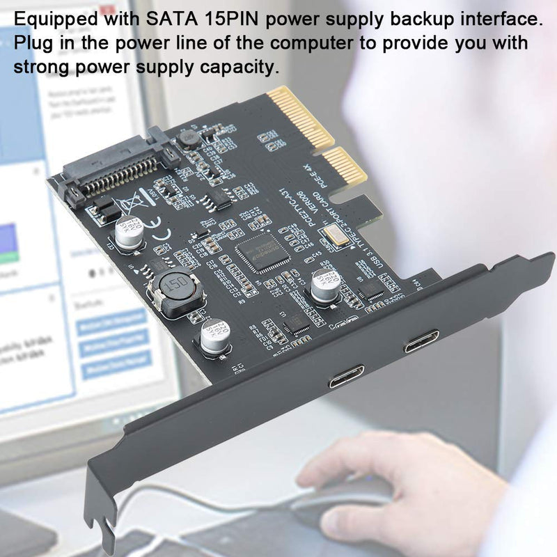  [AUSTRALIA] - BEYIMEI PCI-Express 4X to USB 3.1 Gen 2 (10 Gbps) 2-Port Type C Expansion Card Asmedia Chipset,Integrated SATA15PIN Power Supply Interface,for Windows 7/8/10/MAC OS 10.14 (2-Port Type C) 2 Ports Type-C