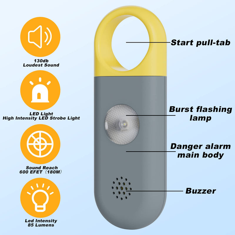  [AUSTRALIA] - Personal Safety Alarm for Women -130dB Self Defense Keychains Siren Whistle with Sos LED Strobe Light Personal Emergency Security Safe Devices Key Chain Alarms for Kids Elderly Yellow Grey