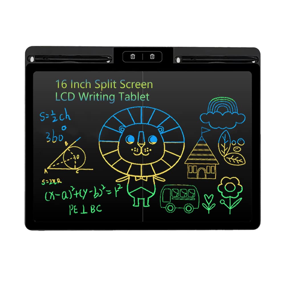  [AUSTRALIA] - 16Inch Split Screen LCD Writing Tablet Colorful Drawing Board Colorful Handwriting Pad Christmas Birthday Gifts Toys for 3-10 Years Old Kids Office Message Memo Board for Adults(Black) Black