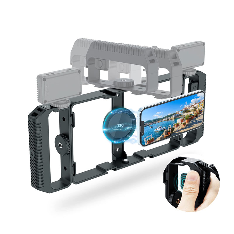  [AUSTRALIA] - [Wireless Remote] Magnetic Smartphone Video Cage Rig for iPhone 14 13 12 Pro Max Mini & Magsafe Case,Universal Cell Phone Stabilizer Rig with 6 Cold Shoe Mounts,Phone Cage Rig for Filming Recording