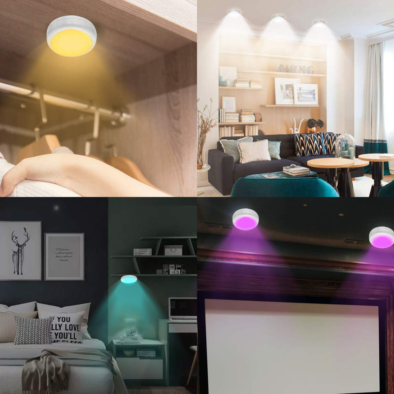 Cadrim Puck Lights, LED Color Changing Puck Lightings and Dimmable Under Cabinet Lights Battery Powered Under Counter Lights with 2 Wireless Remote Controls for Kitchen(6 Pack) 1.0 Watts - LeoForward Australia