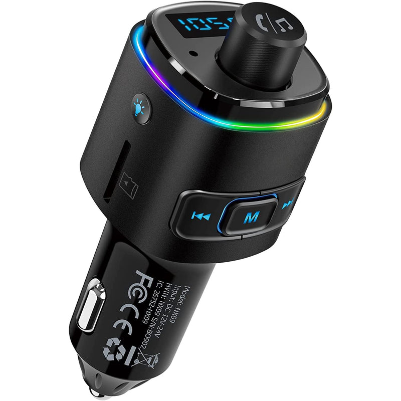  [AUSTRALIA] - Nulaxy Bluetooth FM Transmitter for Car, 7 Color LED Backlit Bluetooth Car Adapter with QC3.0 Charging, USB Flash Drive, microSD Card, Handsfree Car Kit (B- Black)